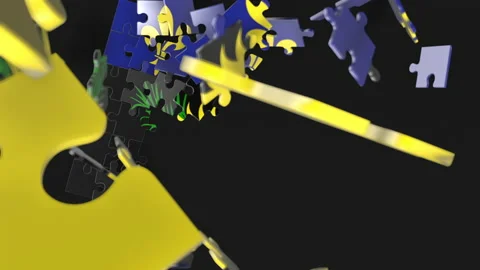 Animation of jigsaw puzzle assemble. Problem solving and completing concept.  Stock Footage 154337338