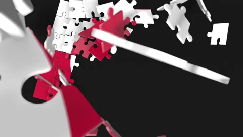 Animation of jigsaw puzzle assemble. Problem solving and completing concept.  Stock Footage 154337406