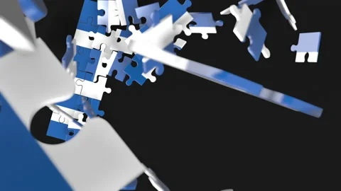 Animation of jigsaw puzzle assemble. Problem solving and completing concept.  Stock Footage 154337459