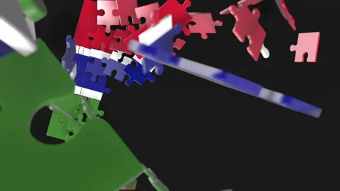 Animation of jigsaw puzzle assemble. Problem solving and completing concept.  Stock Footage 154337672