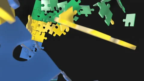 Animation of jigsaw puzzle assemble. Problem solving and completing concept.  Stock Footage 154337675