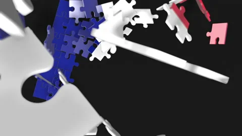 Animation of jigsaw puzzle assemble. Problem solving and completing concept.  Stock Footage 154337843