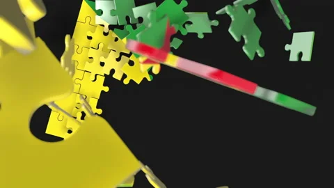 Animation of jigsaw puzzle assemble. Problem solving and completing concept.  Stock Footage 154337844