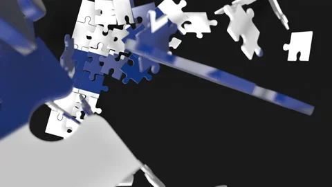 Animation of jigsaw puzzle assemble. Problem solving and completing concept.  Stock Footage 154338025