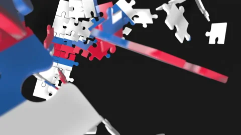Animation of jigsaw puzzle assemble. Problem solving and completing concept.  Stock Footage 154338039