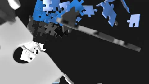 Animation of jigsaw puzzle assemble. Problem solving and completing concept.  Stock Footage 154338127