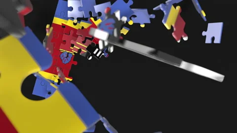 Animation of jigsaw puzzle assemble. Problem solving and completing concept.  Stock Footage 154338145