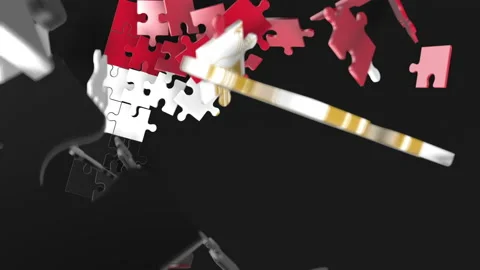 Animation of jigsaw puzzle assemble. Problem solving and completing concept.  Stock Footage 154338243