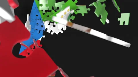 Animation of jigsaw puzzle assemble. Problem solving and completing concept.  Stock Footage 154338249