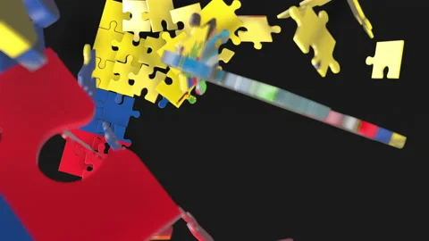 Animation of jigsaw puzzle assemble. Problem solving and completing concept.  Stock Footage 154338448