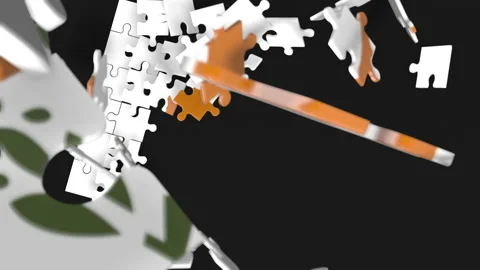 Animation of jigsaw puzzle assemble. Problem solving and completing concept.  Stock Footage 154338888