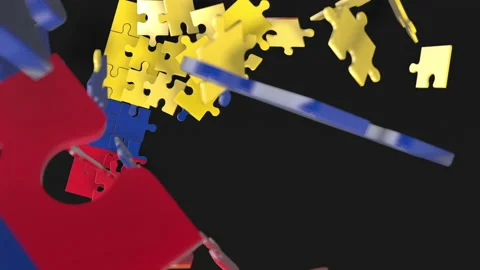 Animation of jigsaw puzzle assemble. Problem solving and completing concept.  Stock Footage 154339181