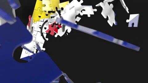 Animation of jigsaw puzzle assemble. Problem solving and completing concept.  Stock Footage 154339682