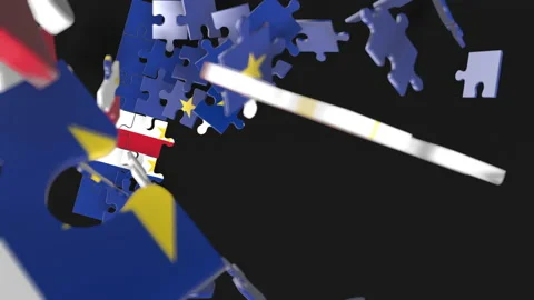 Animation of jigsaw puzzle assemble. Problem solving and completing concept.  Stock Footage 154339840