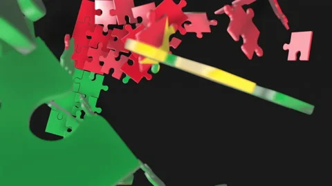Animation of jigsaw puzzle assemble. Problem solving and completing concept.  Stock Footage 154340595