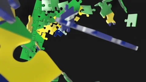 Animation of jigsaw puzzle assemble. Problem solving and completing concept.  Stock Footage 154341037