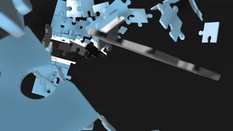 Animation of jigsaw puzzle assemble. Problem solving and completing concept.  Stock Footage 154341416