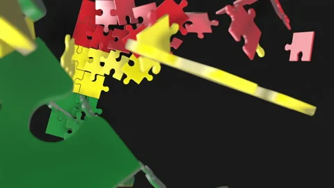Animation of jigsaw puzzle assemble. Problem solving and completing concept.  Stock Footage 154341500
