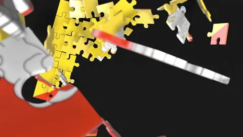 Animation of jigsaw puzzle assemble. Problem solving and completing concept.  Stock Footage 154341821