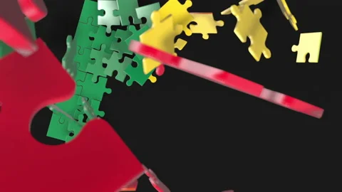 Animation of jigsaw puzzle assemble. Problem solving and completing concept.  Stock Footage 154341915