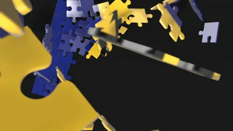 Animation of jigsaw puzzle assemble. Problem solving and completing concept.  Stock Footage 154342531