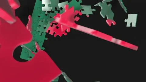 Animation of jigsaw puzzle assemble. Problem solving and completing concept.  Stock Footage 154342589