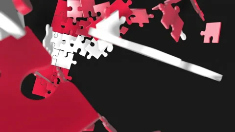 Animation of jigsaw puzzle assemble. Problem solving and completing concept.  Stock Footage 154342945