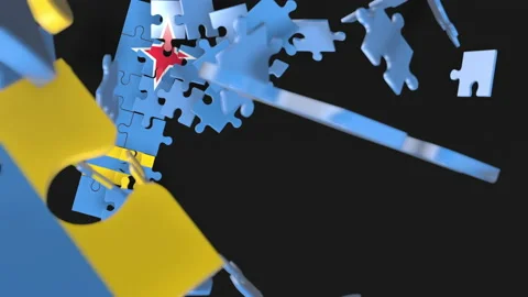 Animation of jigsaw puzzle assemble. Problem solving and completing concept.  Stock Footage 154343428