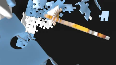 Animation of jigsaw puzzle assemble. Problem solving and completing concept.  Stock Footage 154343498