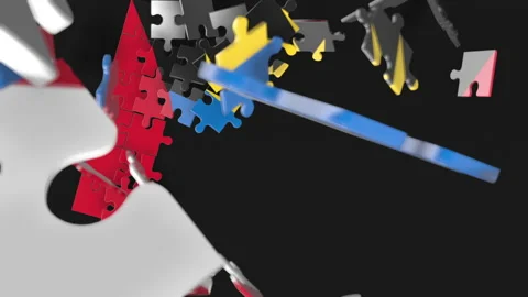 Animation of jigsaw puzzle assemble. Problem solving and completing concept.  Stock Footage 154343789