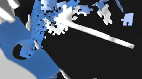 Animation of jigsaw puzzle assemble. Problem solving and completing concept.  Stock Footage 154343838
