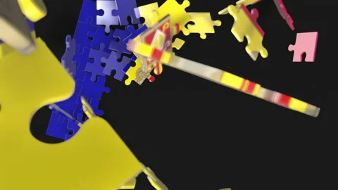Animation of jigsaw puzzle assemble. Problem solving and completing concept.  Stock Footage 154344297