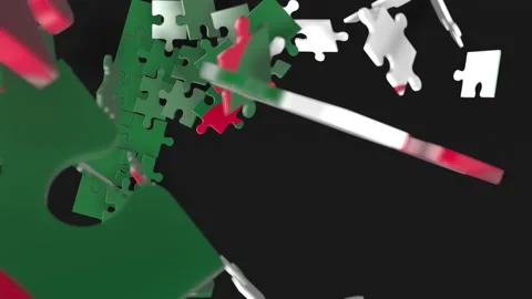 Animation of jigsaw puzzle assemble. Problem solving and completing concept.  Stock Footage 154344382
