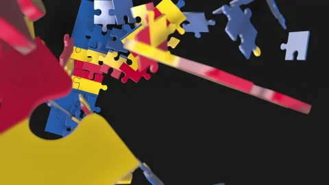 Animation of jigsaw puzzle assemble. Problem solving and completing concept.  Stock Footage 154344544