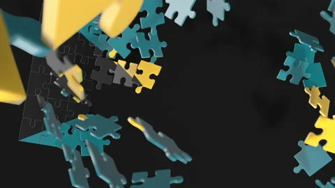 Animation of jigsaw puzzle assemble. Problem solving and completing concept.  Stock Footage 154622945