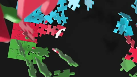 Animation of jigsaw puzzle assemble. Problem solving and completing concept.  Stock Footage 154622972