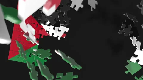 Animation of jigsaw puzzle assemble. Problem solving and completing concept.  Stock Footage 154623890