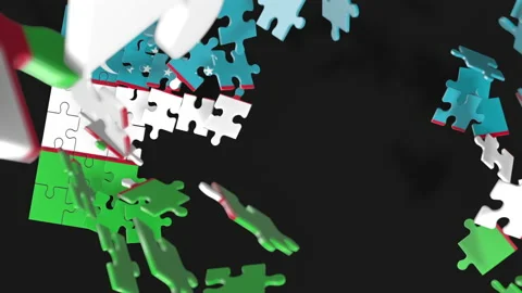 Animation of jigsaw puzzle assemble. Problem solving and completing concept.  Stock Footage 154623964