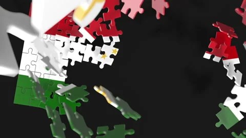Animation of jigsaw puzzle assemble. Problem solving and completing concept.  Stock Footage 154626217