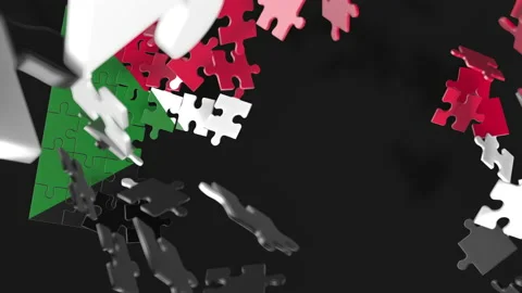 Animation of jigsaw puzzle assemble. Problem solving and completing concept.  Stock Footage 154626421