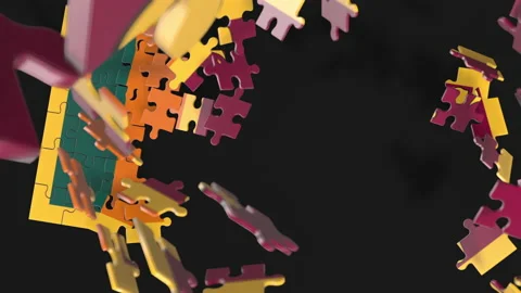 Animation of jigsaw puzzle assemble. Problem solving and completing concept.  Stock Footage 154626727