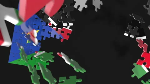 Animation of jigsaw puzzle assemble. Problem solving and completing concept.  Stock Footage 154626946