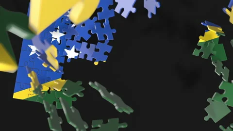 Animation of jigsaw puzzle assemble. Problem solving and completing concept.  Stock Footage 154627545