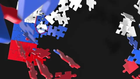 Animation of jigsaw puzzle assemble. Problem solving and completing concept.  Stock Footage 154628028