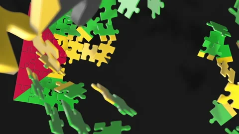 Animation of jigsaw puzzle assemble. Problem solving and completing concept.  Stock Footage 154628483