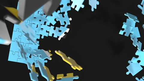 Animation of jigsaw puzzle assemble. Problem solving and completing concept.  Stock Footage 154630199