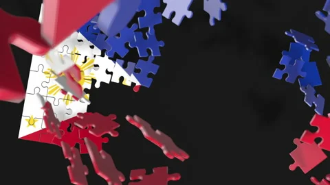 Animation of jigsaw puzzle assemble. Problem solving and completing concept.  Stock Footage 154631124