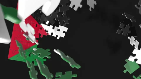 Animation of jigsaw puzzle assemble. Problem solving and completing concept.  Stock Footage 154631557