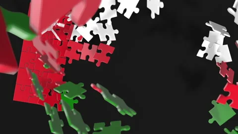 Animation of jigsaw puzzle assemble. Problem solving and completing concept.  Stock Footage 154631690