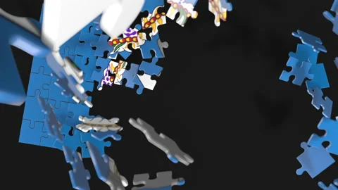 Animation of jigsaw puzzle assemble. Problem solving and completing concept.  Stock Footage 154631826
